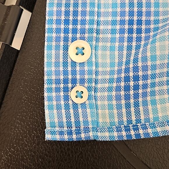 Peter Millar Blue Checker Plaid Long-Sleeve Button-Up Shirt Men's Medium - Picture 12 of 12